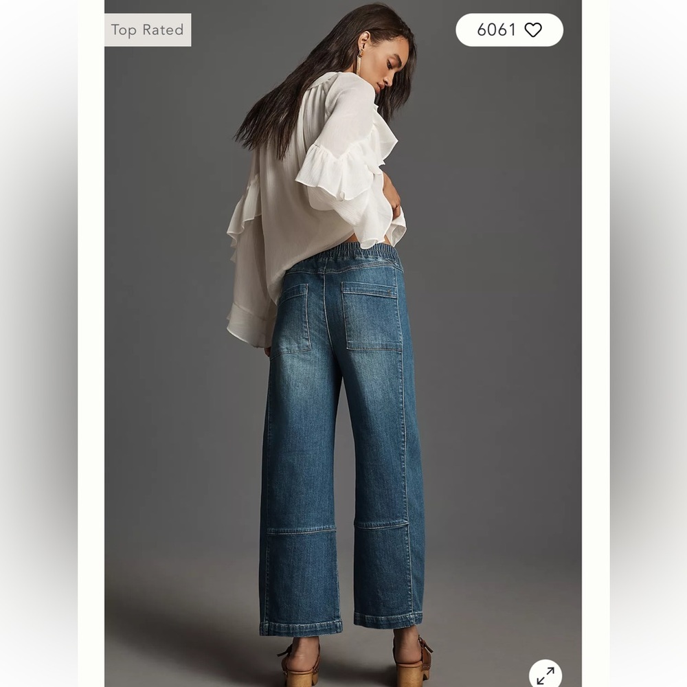 Anthropologie Pilcro Pull On Barrel Wide-Leg Blue Denim Jeans - Picture 2 of 8